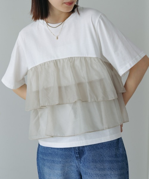 Bou Jeloud（ブージュルード）の「オーガンジードッキング半袖Ｔシャツ（Tシャツ/カットソー・レディース・ブラック/オフホワイト・38）」の5枚目の写真