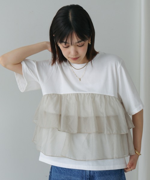 Bou Jeloud（ブージュルード）の「オーガンジードッキング半袖Ｔシャツ（Tシャツ/カットソー・レディース・ブラック/オフホワイト・38）」の6枚目の写真