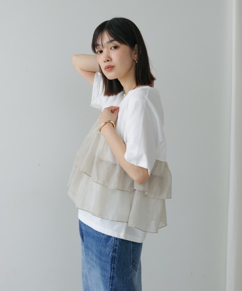 Bou Jeloud（ブージュルード）の「オーガンジードッキング半袖Ｔシャツ（Tシャツ/カットソー・レディース・ブラック/オフホワイト・38）」の8枚目の写真