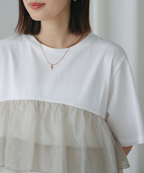 Bou Jeloud（ブージュルード）の「オーガンジードッキング半袖Ｔシャツ（Tシャツ/カットソー・レディース・ブラック/オフホワイト・38）」の12枚目の写真