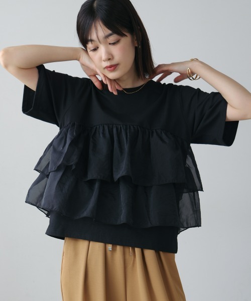 Bou Jeloud（ブージュルード）の「オーガンジードッキング半袖Ｔシャツ（Tシャツ/カットソー・レディース・ブラック/オフホワイト・38）」の14枚目の写真