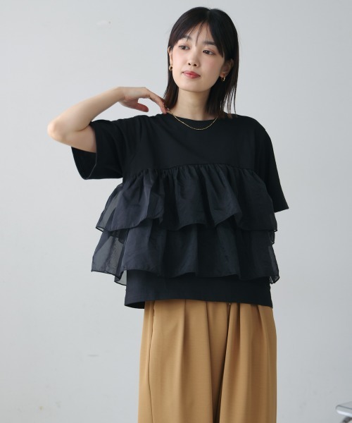 Bou Jeloud（ブージュルード）の「オーガンジードッキング半袖Ｔシャツ（Tシャツ/カットソー・レディース・ブラック/オフホワイト・38）」の16枚目の写真