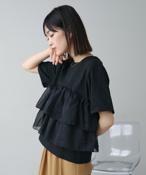 Bou Jeloud（ブージュルード）の「オーガンジードッキング半袖Ｔシャツ（Tシャツ/カットソー・レディース・ブラック/オフホワイト・38）」の17枚目の写真