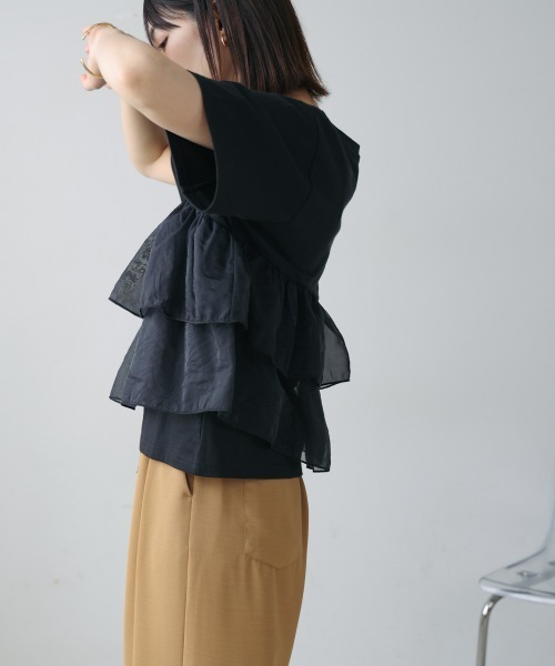 Bou Jeloud（ブージュルード）の「オーガンジードッキング半袖Ｔシャツ（Tシャツ/カットソー・レディース・ブラック/オフホワイト・38）」の19枚目の写真