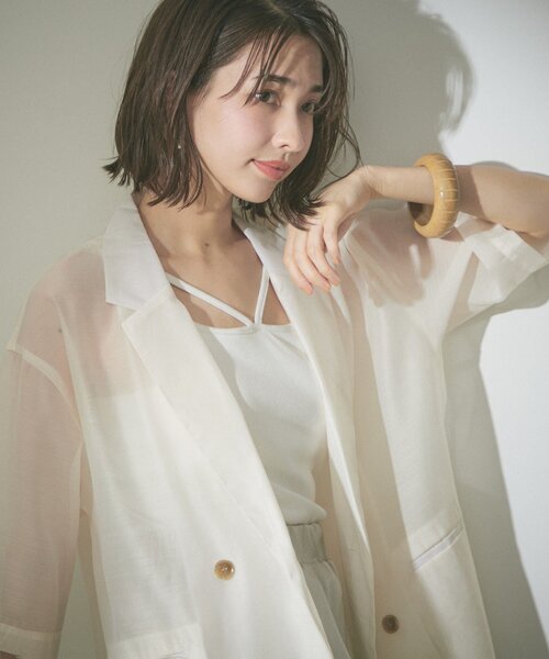 Remind me and forever（リマインドミーアンドフォーエバー）の「この夏のマストアイテム！シアーテーラージャケット（テーラードジャケット・レディース・ブラック/アイボリー/グレー/ベージュ・FREE）」の17枚目の写真