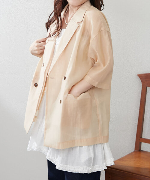 Remind me and forever（リマインドミーアンドフォーエバー）の「この夏のマストアイテム！シアーテーラージャケット（テーラードジャケット・レディース・ブラック/アイボリー/グレー/ベージュ・FREE）」の5枚目の写真