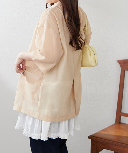 Remind me and forever（リマインドミーアンドフォーエバー）の「この夏のマストアイテム！シアーテーラージャケット（テーラードジャケット・レディース・ブラック/アイボリー/グレー/ベージュ・FREE）」の9枚目の写真