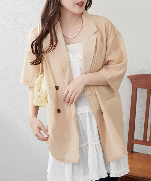 Remind me and forever（リマインドミーアンドフォーエバー）の「この夏のマストアイテム！シアーテーラージャケット（テーラードジャケット・レディース・ブラック/アイボリー/グレー/ベージュ・FREE）」の10枚目の写真