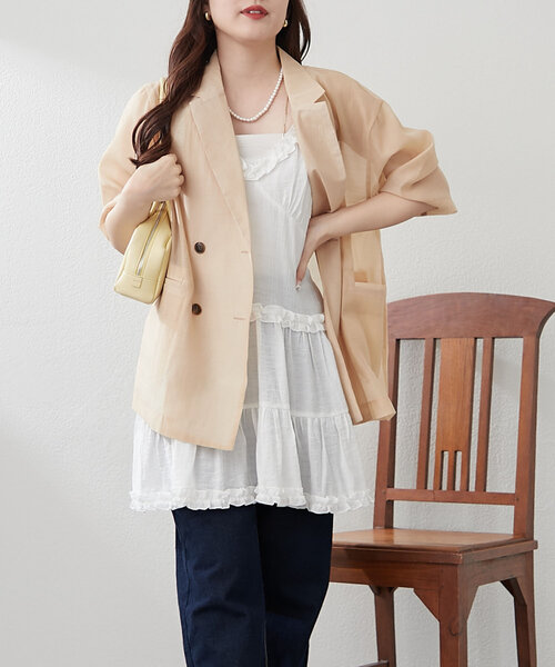 Remind me and forever（リマインドミーアンドフォーエバー）の「この夏のマストアイテム！シアーテーラージャケット（テーラードジャケット・レディース・ブラック/アイボリー/グレー/ベージュ・FREE）」の11枚目の写真