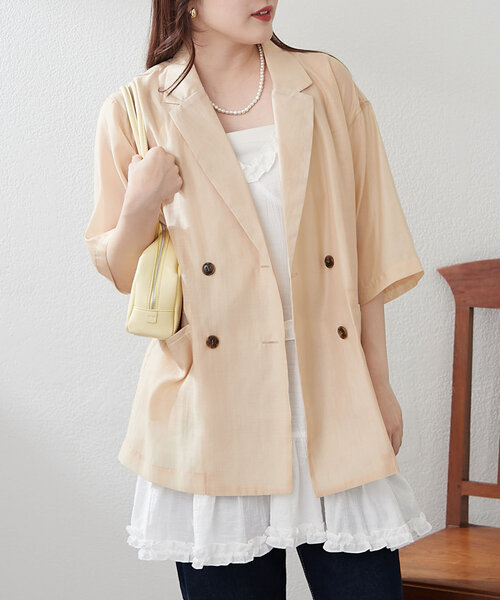 Remind me and forever（リマインドミーアンドフォーエバー）の「この夏のマストアイテム！シアーテーラージャケット（テーラードジャケット・レディース・ブラック/アイボリー/グレー/ベージュ・FREE）」の12枚目の写真