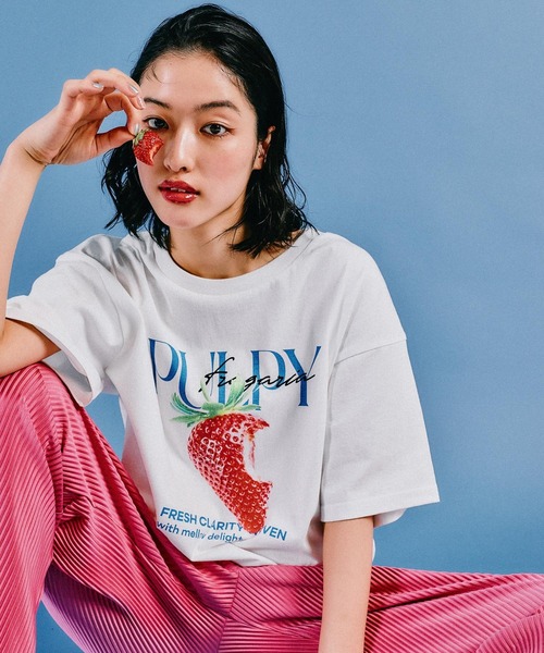 LEPSIM（レプシィム）の「フルーツプリントT　497648（Tシャツ/カットソー・レディース・ライトグレー/ホワイト/ホワイト系その他/ブラック・FREE）」の16枚目の写真