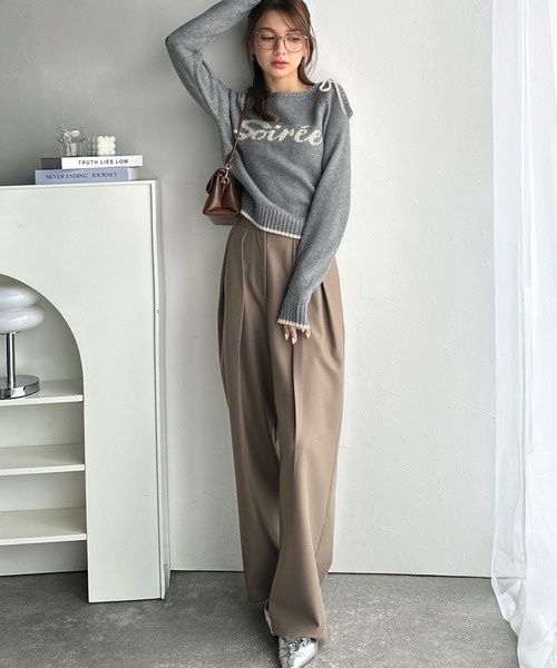 mily bilet(ミウィビレット)の「【mily bilet】大人ガーリースタイル♪ロゴ入りワンオフショルリボンニットプルオーバー(長袖)(ニット/セーター・レディース・ブラウン/アイボリー/グレー・LARGE/MEDIUM/SMALL/X-LARGE)」の12枚目の写真