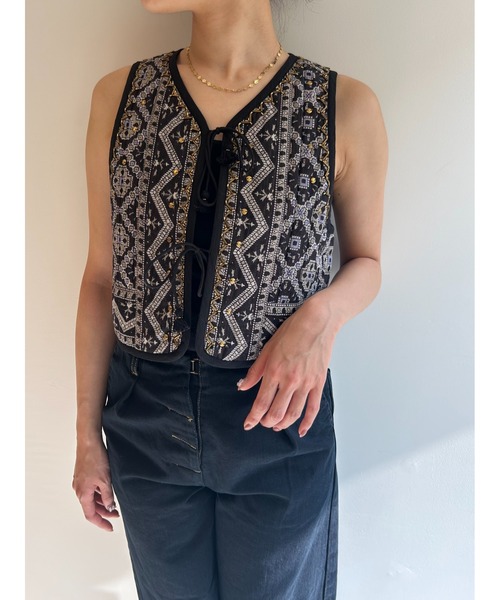 KAREENA SQUARE PRINT BEADS GILET（ベスト）｜sara mallika（サラ