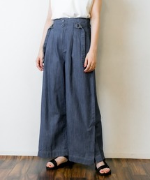【さらっと穿ける脚長見え】夏デニムハイウエスト裾ベンツワイドパンツ
