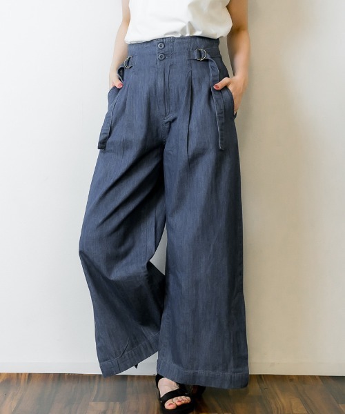 RCD(アールシーディー)の「【さらっと穿ける脚長見え】夏デニムハイウエスト裾ベンツワイドパンツ(デニムパンツ・レディース・ダークネイビー/ブルー・L/M/4L/3L/LL)」の11枚目の写真