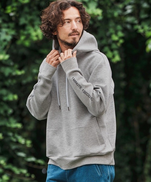 1minute 1second(ワンミニットワンセカンド)の「mpa3850-cardboard knit hoody with logo print パーカー(パーカー・メンズ・ブラック/トップグレー・S/M/L/XL)」の3枚目の写真