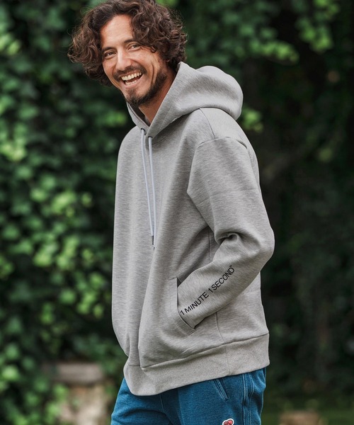 1minute 1second(ワンミニットワンセカンド)の「mpa3850-cardboard knit hoody with logo print パーカー(パーカー・メンズ・ブラック/トップグレー・S/M/L/XL)」の4枚目の写真
