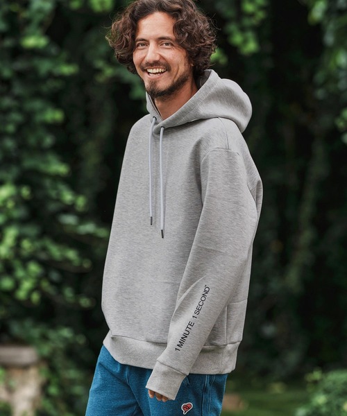 1minute 1second(ワンミニットワンセカンド)の「mpa3850-cardboard knit hoody with logo print パーカー(パーカー・メンズ・ブラック/トップグレー・S/M/L/XL)」の5枚目の写真