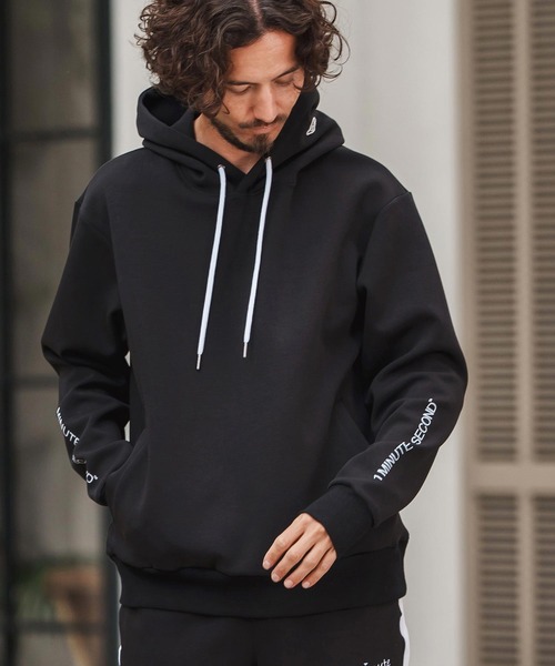 1minute 1second(ワンミニットワンセカンド)の「mpa3850-cardboard knit hoody with logo print パーカー(パーカー・メンズ・ブラック/トップグレー・S/M/L/XL)」の8枚目の写真