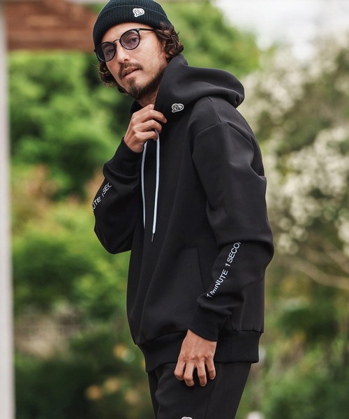 1minute 1second(ワンミニットワンセカンド)の「mpa3850-cardboard knit hoody with logo print パーカー(パーカー・メンズ・ブラック/トップグレー・S/M/L/XL)」の10枚目の写真