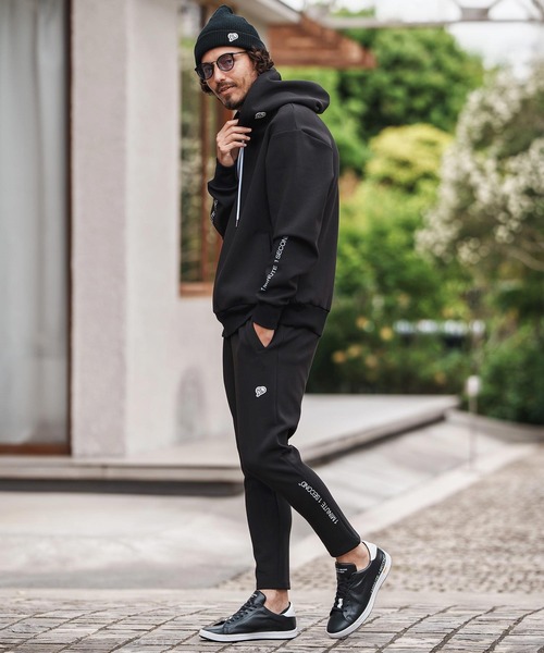 1minute 1second(ワンミニットワンセカンド)の「mpa3850-cardboard knit hoody with logo print パーカー(パーカー・メンズ・ブラック/トップグレー・S/M/L/XL)」の12枚目の写真