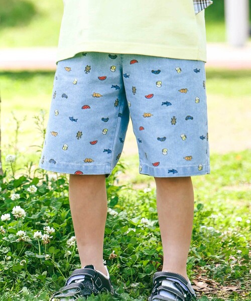 SLAP SLIP(スラップスリップ)の「ツイルデニム総柄プリントハーフパンツ(80~130cm)(その他パンツ・キッズ・ブルー系その他/ベージュ系その他・120cm/110cm/90cm/100cm/80cm/130cm)」の1枚目の写真