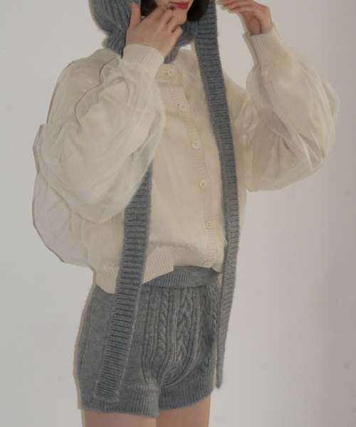 HONEY MI HONEY（ハニーミーハニー）の「over tulle knit cardigan（カーディガン/ボレロ・レディース・オフホワイト/サックスブルー/ブラック/ピンク・FREE）」の2枚目の写真