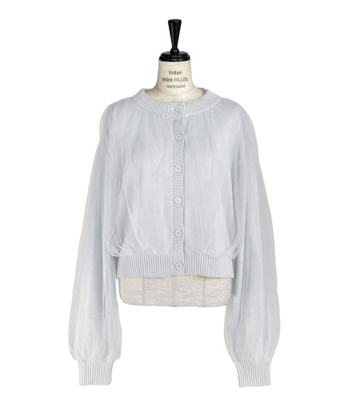 HONEY MI HONEY（ハニーミーハニー）の「over tulle knit cardigan（カーディガン/ボレロ・レディース・オフホワイト/サックスブルー/ブラック/ピンク・FREE）」の4枚目の写真