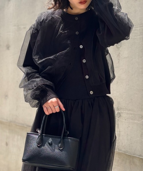 HONEY MI HONEY（ハニーミーハニー）の「over tulle knit cardigan（カーディガン/ボレロ・レディース・オフホワイト/サックスブルー/ブラック/ピンク・FREE）」の3枚目の写真