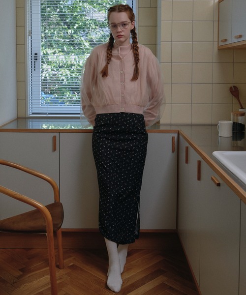 HONEY MI HONEY（ハニーミーハニー）の「over tulle knit cardigan（カーディガン/ボレロ・レディース・オフホワイト/サックスブルー/ブラック/ピンク・FREE）」の6枚目の写真