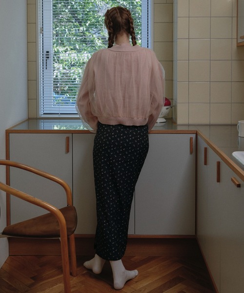 HONEY MI HONEY（ハニーミーハニー）の「over tulle knit cardigan（カーディガン/ボレロ・レディース・オフホワイト/サックスブルー/ブラック/ピンク・FREE）」の7枚目の写真