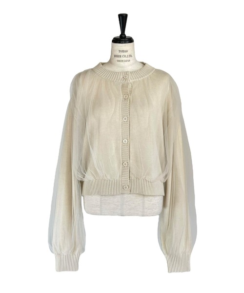 HONEY MI HONEY（ハニーミーハニー）の「over tulle knit cardigan（カーディガン/ボレロ・レディース・オフホワイト/サックスブルー/ブラック/ピンク・FREE）」の17枚目の写真