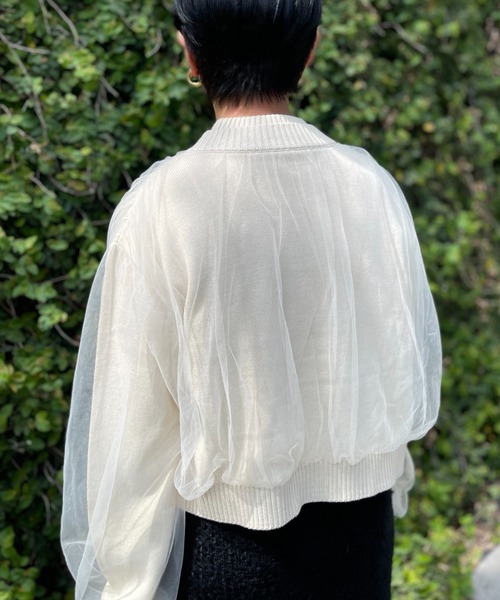 HONEY MI HONEY（ハニーミーハニー）の「over tulle knit cardigan（カーディガン/ボレロ・レディース・オフホワイト/サックスブルー/ブラック/ピンク・FREE）」の10枚目の写真