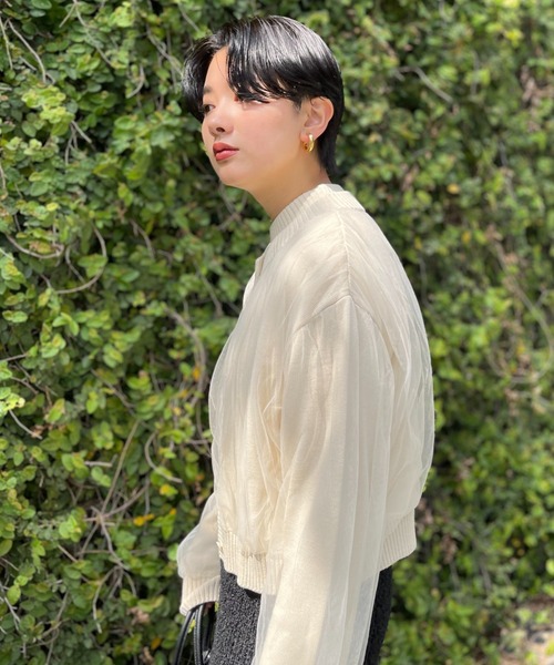 HONEY MI HONEY（ハニーミーハニー）の「over tulle knit cardigan（カーディガン/ボレロ・レディース・オフホワイト/サックスブルー/ブラック/ピンク・FREE）」の8枚目の写真