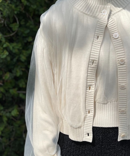 HONEY MI HONEY（ハニーミーハニー）の「over tulle knit cardigan（カーディガン/ボレロ・レディース・オフホワイト/サックスブルー/ブラック/ピンク・FREE）」の11枚目の写真