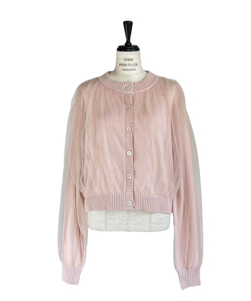 HONEY MI HONEY（ハニーミーハニー）の「over tulle knit cardigan（カーディガン/ボレロ・レディース・オフホワイト/サックスブルー/ブラック/ピンク・FREE）」の18枚目の写真