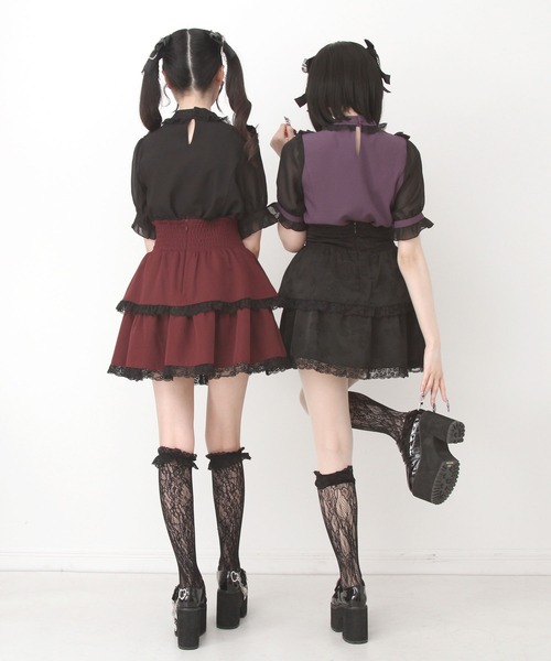 DearMyLove（ディアマイラブ）の「チョーカー風クロスレースブラウス（シャツ/ブラウス・レディース・パープル/ブラック/ボルドー・MEDIUM/LARGE/LL/3L）」の9枚目の写真