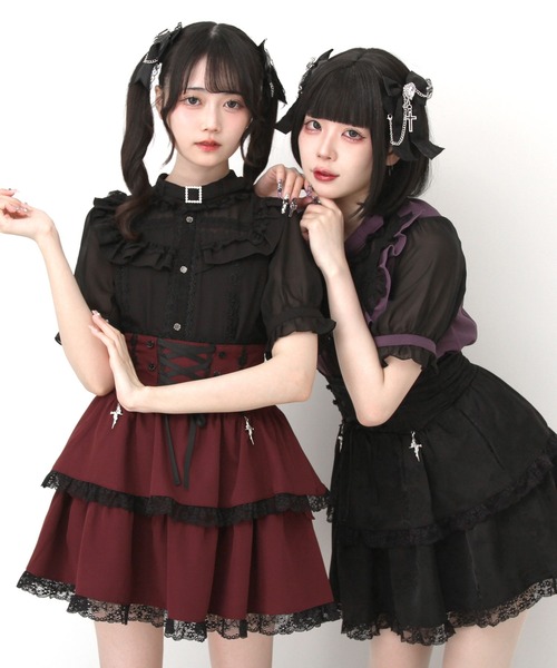 DearMyLove（ディアマイラブ）の「チョーカー風クロスレースブラウス（シャツ/ブラウス・レディース・パープル/ブラック/ボルドー・MEDIUM/LARGE/LL/3L）」の8枚目の写真