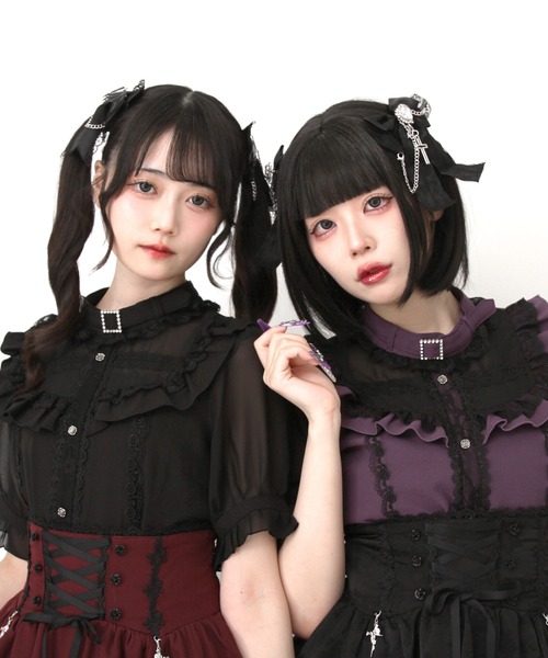 DearMyLove（ディアマイラブ）の「チョーカー風クロスレースブラウス（シャツ/ブラウス・レディース・パープル/ブラック/ボルドー・MEDIUM/LARGE/LL/3L）」の7枚目の写真