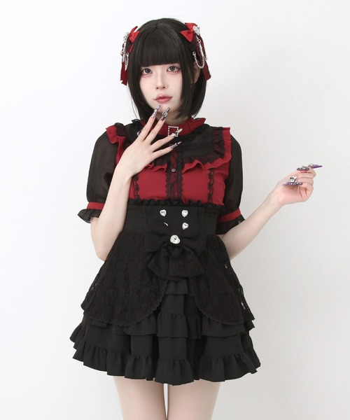 DearMyLove（ディアマイラブ）の「チョーカー風クロスレースブラウス（シャツ/ブラウス・レディース・パープル/ブラック/ボルドー・MEDIUM/LARGE/LL/3L）」の4枚目の写真