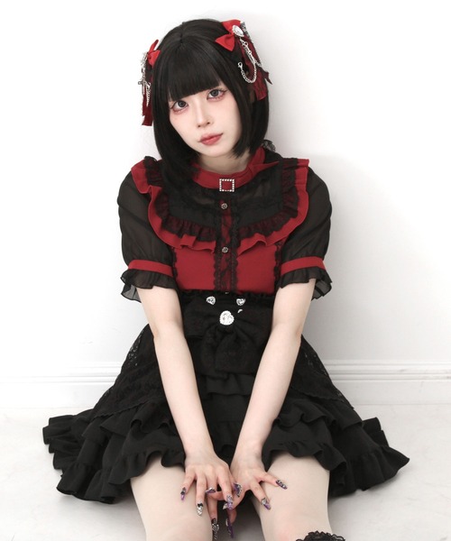 DearMyLove（ディアマイラブ）の「チョーカー風クロスレースブラウス（シャツ/ブラウス・レディース・パープル/ブラック/ボルドー・MEDIUM/LARGE/LL/3L）」の20枚目の写真