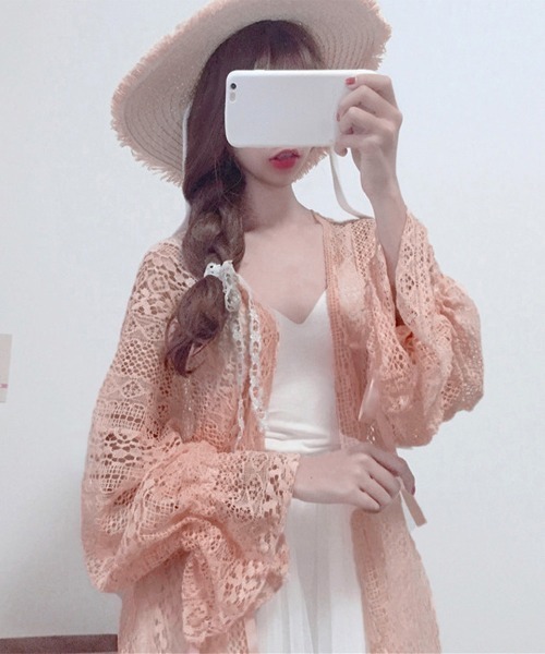 Miniministore(ミニミニストア)の「透かし編み レースカーディガン リボン袖(カーディガン/ボレロ・レディース・ブラック/ベージュ/ホワイト/ピンク・FREE)」の10枚目の写真