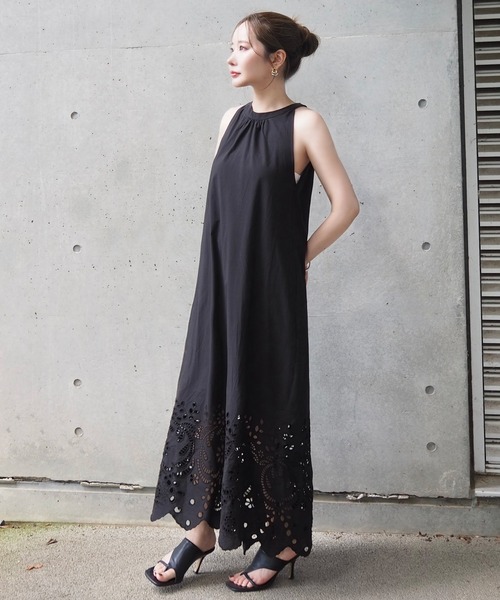 cotton eyelet embroidery dress /コットンアイレット刺繍ロング