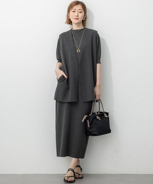 洗える/吊り干しOK】ヴィスコースストレッチ ニットベスト（ベスト