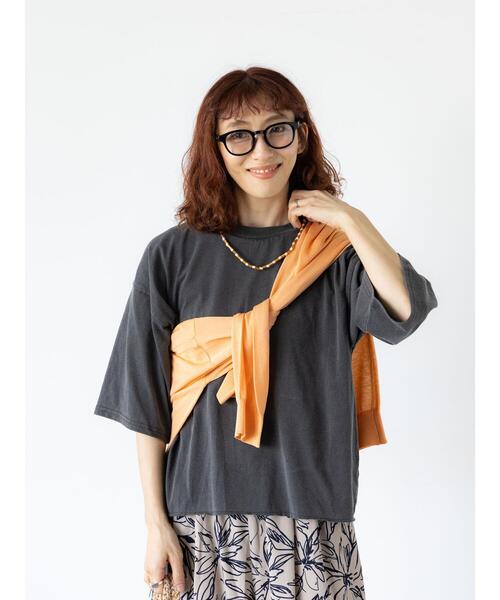 Lugnoncure(ルノンキュール)の「ヴィンテージ風加工Tシャツ(Tシャツ/カットソー・レディース・カーキ/チャコールグレー/ベージュ・F)」の1枚目の写真
