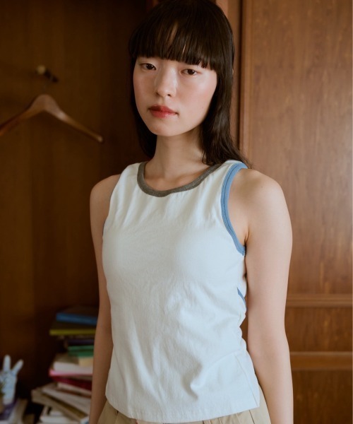 common gull products.(コモンガルプロダクツ)の「背の喪失感とリボン結びタンク(タンクトップ・レディース・イエロー/杢グレー/ホワイト系・フリー)」の1枚目の写真