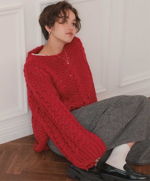 セール】ハンドライクボートネックケーブルニット（ニット/セーター