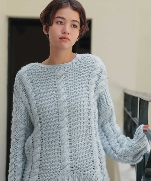 セール】ハンドライクボートネックケーブルニット（ニット/セーター