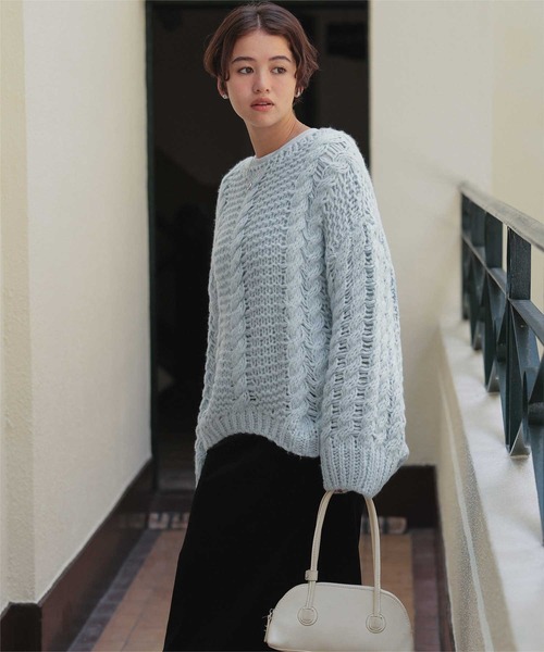 セール】ハンドライクボートネックケーブルニット（ニット/セーター