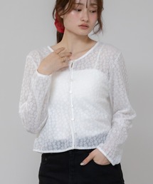 花柄シアーカーディガン/ブラック ホワイト シアー レース カーディガン 長袖 トップス ボレロ 花柄 刺繍 春服 夏服 秋服 韓国 オフィスカジュアル 羽織り 冷房対策 日焼け対策 ガーリー シティガール